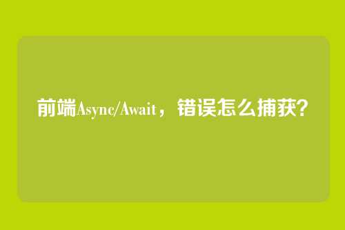 前端Async/Await，错误怎么捕获？