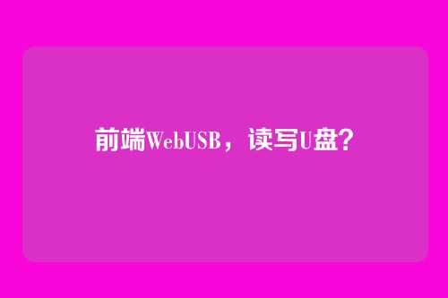 前端WebUSB，读写U盘？