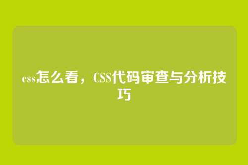 css怎么看，CSS代码审查与分析技巧