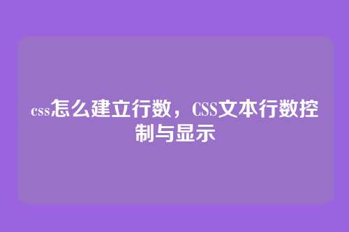 css怎么建立行数，CSS文本行数控制与显示