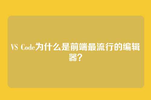 VS Code为什么是前端最流行的编辑器？