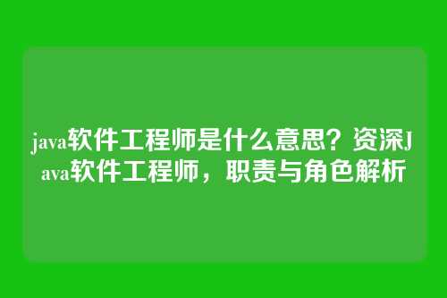 java软件工程师是什么意思?资深Java软件工程师,职责与角色解析