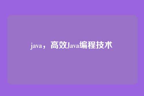 java，高效Java编程技术