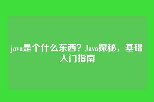 java是个什么东西？Java探秘，基础入门指南
