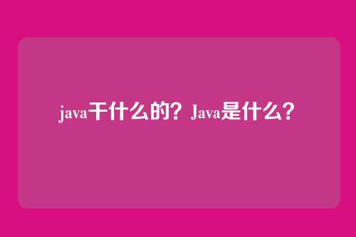 java干什么的？Java是什么？