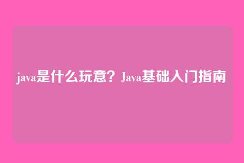 java是什么玩意？Java基础入门指南