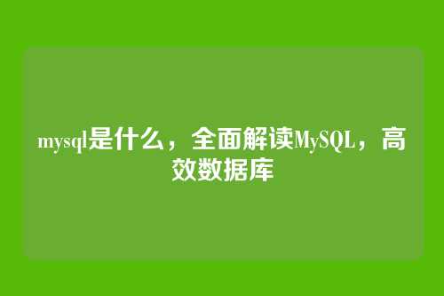 mysql是什么,全面解读MySQL,高效数据库
