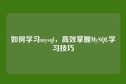 如何学习mysql,高效掌握MySQL学习技巧