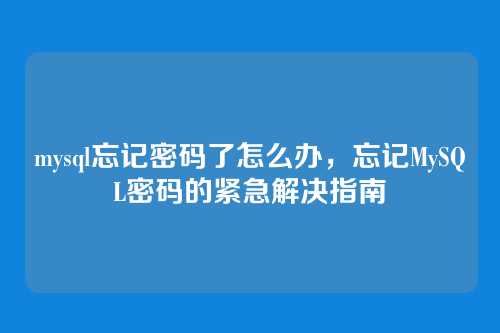 mysql忘记密码了怎么办,忘记MySQL密码的紧急解决指南