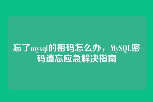 忘了mysql的密码怎么办,MySQL密码遗忘应急解决指南