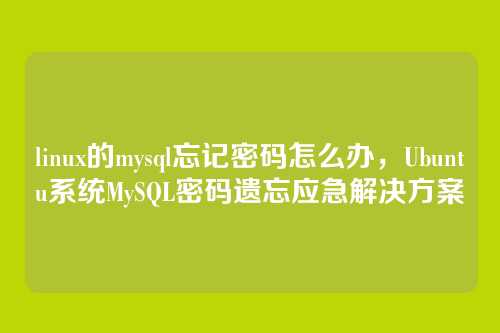 linux的mysql忘记密码怎么办,Ubuntu系统MySQL密码遗忘应急解决方案