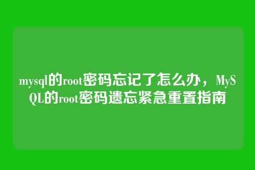 mysql的root密码忘记了怎么办,MySQL的root密码遗忘紧急重置指南