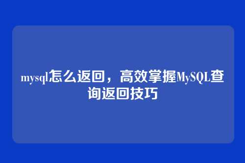 mysql怎么返回,高效掌握MySQL查询返回技巧