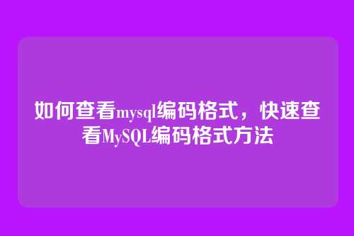 如何查看mysql编码格式,快速查看MySQL编码格式方法