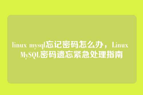 linux mysql忘记密码怎么办,Linux MySQL密码遗忘紧急处理指南
