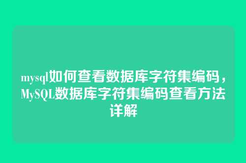 mysql如何查看数据库字符集编码,MySQL数据库字符集编码查看方法详解