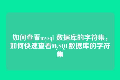 如何查看mysql 数据库的字符集,如何快速查看MySQL数据库的字符集