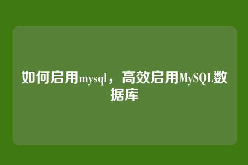 如何启用mysql,高效启用MySQL数据库