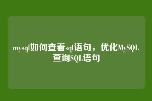 mysql如何查看sql语句，优化MySQL查询SQL语句