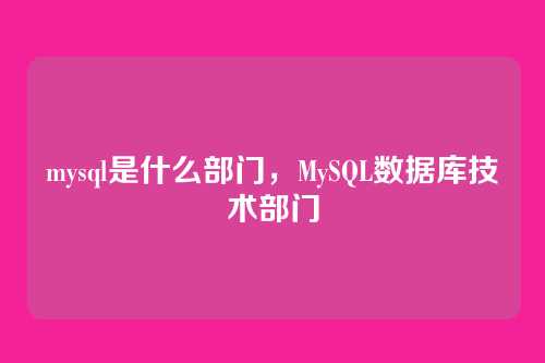 mysql是什么部门，MySQL数据库技术部门