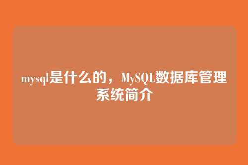 mysql是什么的,MySQL数据库管理系统简介