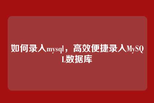 如何录入mysql,高效便捷录入MySQL数据库