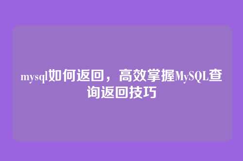 mysql如何返回,高效掌握MySQL查询返回技巧