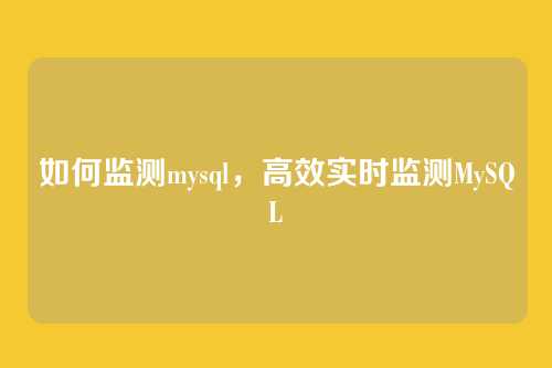 如何监测mysql，高效实时监测MySQL