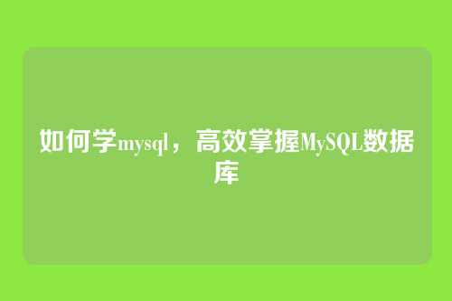 如何学mysql，高效掌握MySQL数据库