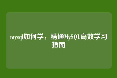 mysql如何学，精通MySQL高效学习指南