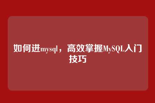 如何进mysql，高效掌握MySQL入门技巧