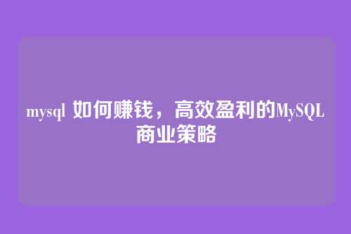 mysql 如何赚钱，高效盈利的MySQL商业策略
