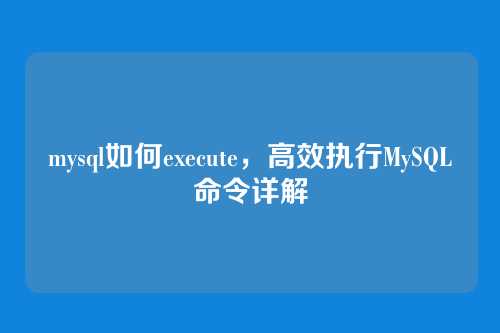 mysql如何execute，高效执行MySQL命令详解