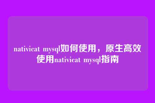 nativicat mysql如何使用,原生高效使用nativicat mysql指南