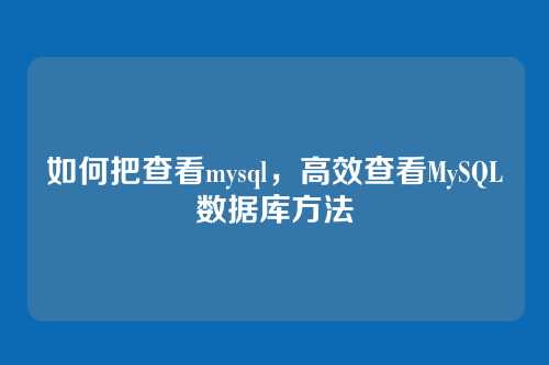 如何把查看mysql,高效查看MySQL数据库方法
