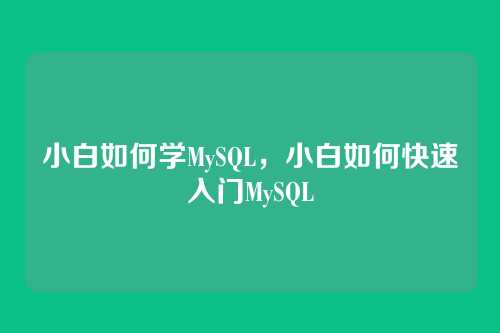 小白如何学MySQL,小白如何快速入门MySQL