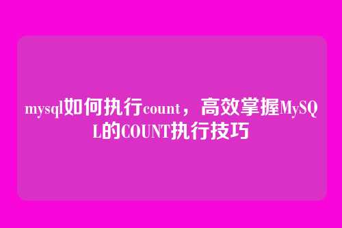 mysql如何执行count,高效掌握MySQL的COUNT执行技巧