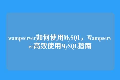 wampserver如何使用MySQL,Wampserver高效使用MySQL指南