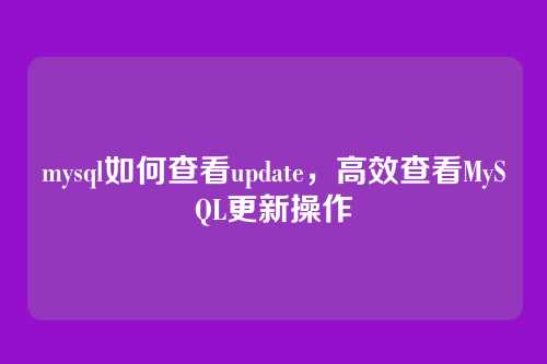 mysql如何查看update,高效查看MySQL更新操作