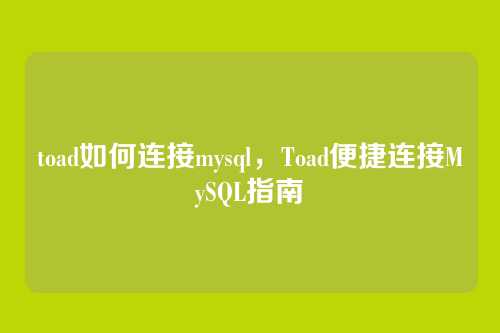 toad如何连接mysql,Toad便捷连接MySQL指南