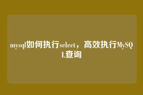 mysql如何执行select,高效执行MySQL查询