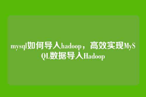 mysql如何导入hadoop,高效实现MySQL数据导入Hadoop