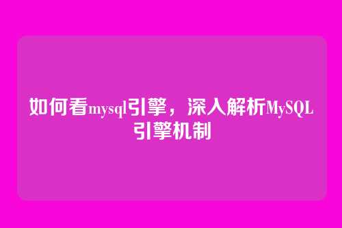 如何看mysql引擎,深入解析MySQL引擎机制