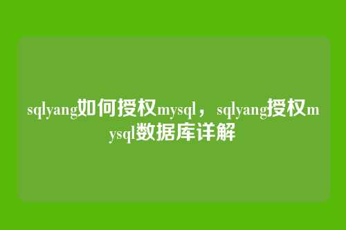 sqlyang如何授权mysql,sqlyang授权mysql数据库详解