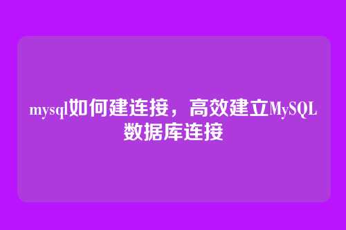 mysql如何建连接,高效建立MySQL数据库连接