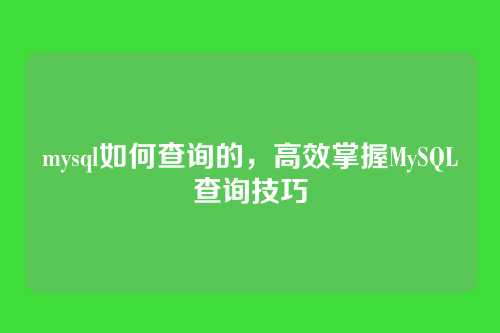 mysql如何查询的，高效掌握MySQL查询技巧