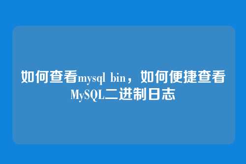 如何查看mysql bin,如何便捷查看MySQL二进制日志