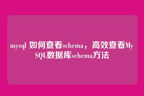 mysql 如何查看schema,高效查看MySQL数据库schema方法