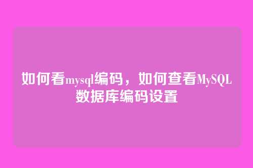 如何看mysql编码,如何查看MySQL数据库编码设置