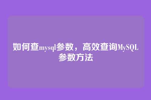 如何查mysql参数,高效查询MySQL参数方法